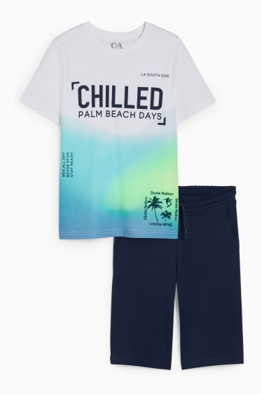Enfants garçons - Ensemble - T-shirt et short en molleton - 2 pièces - blanc