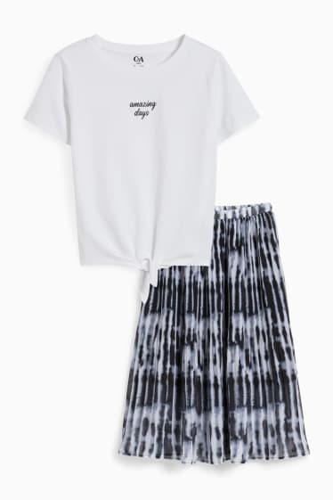 Nen/a - Conjunt - samarreta de màniga curta i faldilla prisada - 2 peces - negre/blanc