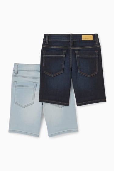 Kinderen - Set van 2 - bermuda van spijkerstof - jog denim - jeansdonkerblauw