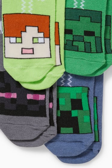 Enfants - Lot de 4 paires - Minecraft - chaussettes de sport à motif - vert