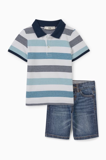 Copii - Set - tricou polo și pantaloni scurți de blugi - 2 piese - albastru