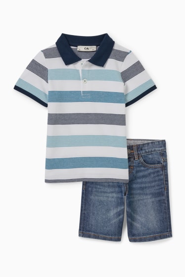 Kinder Jungen - Set - Poloshirt und Jeans-Shorts - 2 teilig - blau