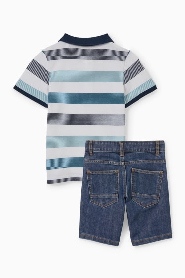 Dzieci - Zestaw - koszulka polo i szorty dżinsowe - 2 części - niebieski