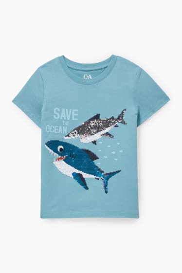 Kinder Jungen - Kurzarmshirt - Glanz-Effekt - türkis