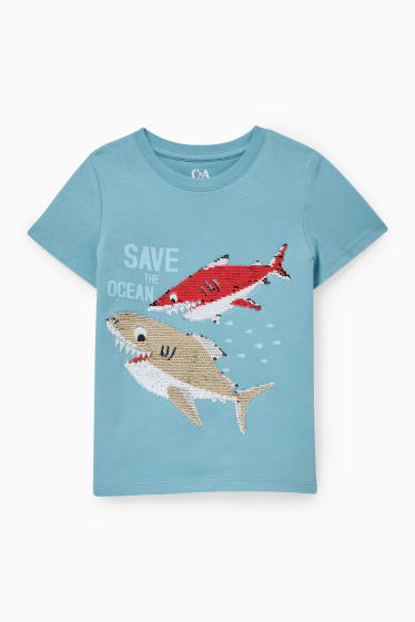Kinder Jungen - Kurzarmshirt - Glanz-Effekt - türkis
