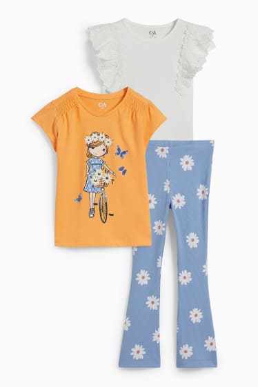 Niños - Set - 2 camisetas de manga corta y pantalón de punto - 3 piezas - naranja