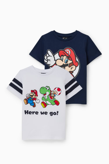 Kinderen - Set van 2 - Super Mario - T-shirt - donkerblauw