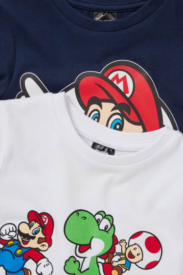 Niños - Pack de 2 - Super Mario - camisetas de manga corta - azul oscuro