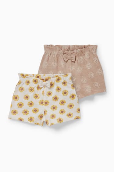 Babys - Set van 2 - babyshorts - gebloemd - crème wit