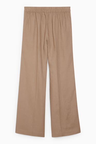 Donna - Pantaloni di lino - vita alta - gamba ampia - beige