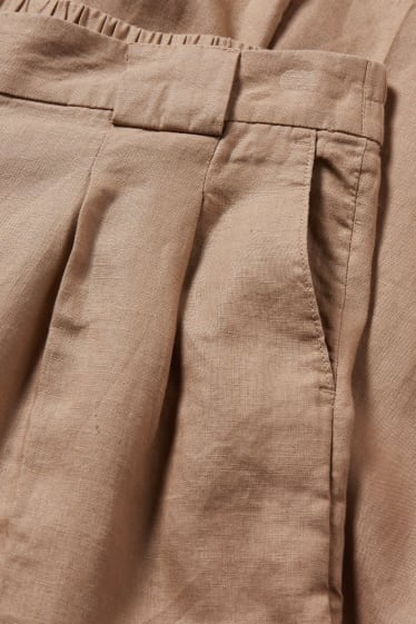 Donna - Pantaloni di lino - vita alta - gamba ampia - beige