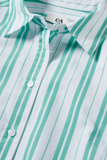 Damen - Blusenkleid - gestreift - weiß / grün