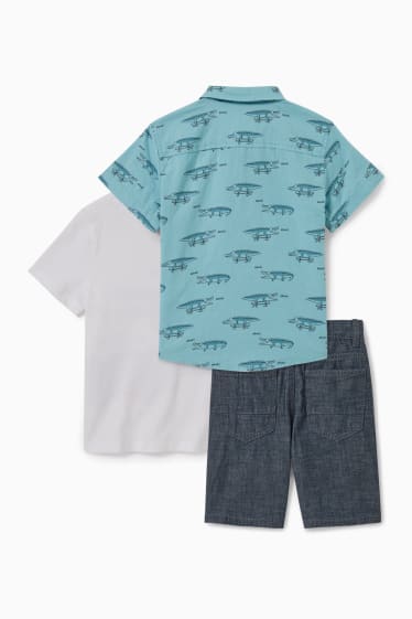Bambini - Set - maglia a maniche corte, camicia e shorts - 3 pezzi - bianco