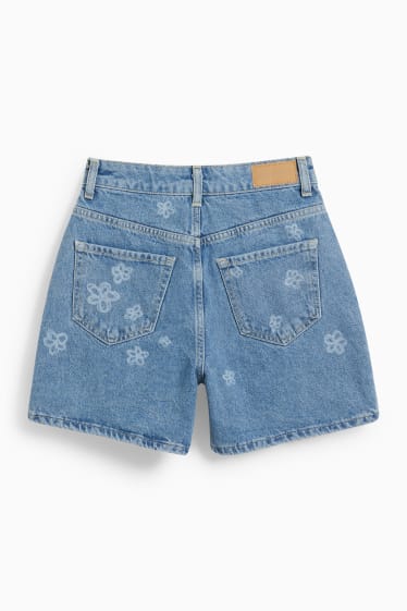 Donna - Shorts di jeans - vita alta - a fiori - jeans azzurro