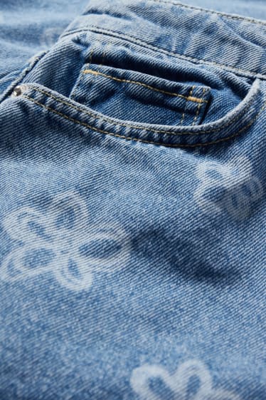 Donna - Shorts di jeans - vita alta - a fiori - jeans azzurro