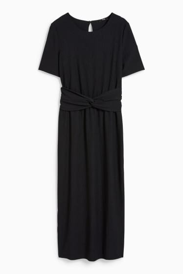 Dames - Fit & flare-jurk met knoop in de stof - zwart