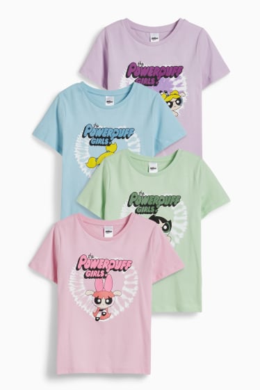 Niños: niñas - Pack de 4 - Las Supernenas - camisetas de manga corta - violeta claro