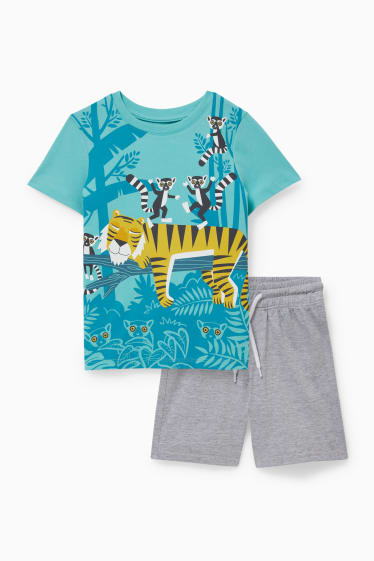 Copii - Băieți - Set - tricou cu mânecă scurtă și pantaloni scurți - 2 piese - turcoaz