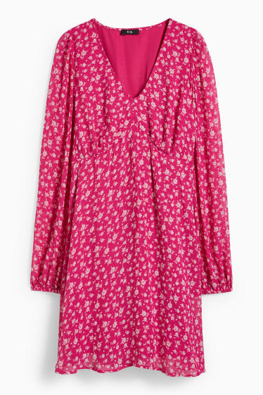 Dámské - Šifonové šaty - s květinovým vzorem - růžová