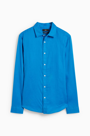 Herren - Hemd - Regular Fit - Kent - Leinen-Mix - blau