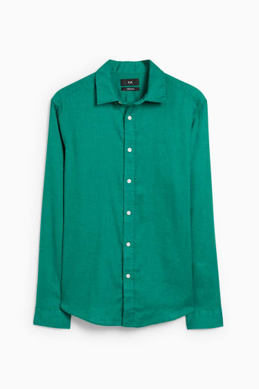 Hommes - Chemise - regular fit - col Kent - lin mélangé - vert