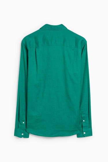 Hommes - Chemise - regular fit - col Kent - lin mélangé - vert