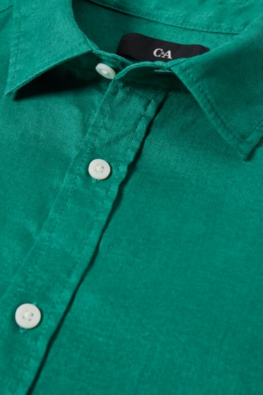Hommes - Chemise - regular fit - col Kent - lin mélangé - vert