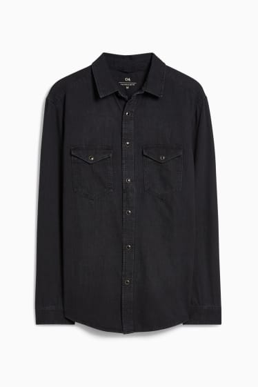 Uomo - Camicia di jeans - regular fit - collo all'italiana - jeans grigio scuro