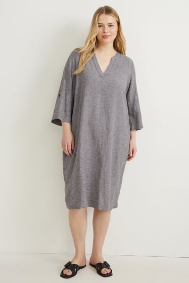 Women - Dress - linen blend - gray-melange