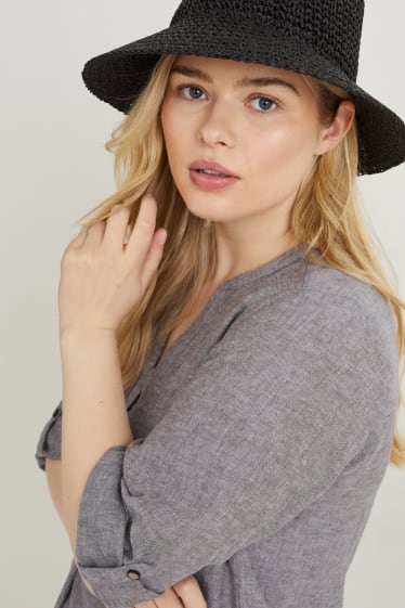 Women - Dress - linen blend - gray-melange