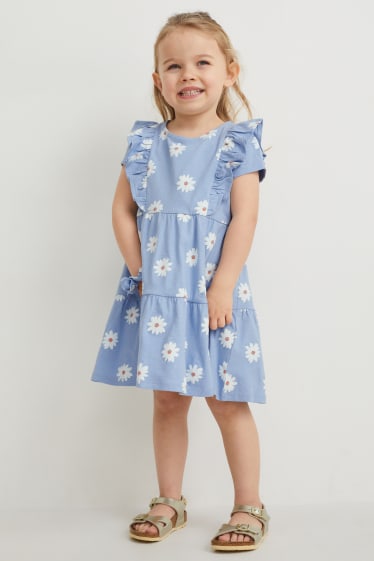 Dětské - Souprava - šaty a scrunchie gumička do vlasů - 2dílná - s květinovým vzorem - světle modrá