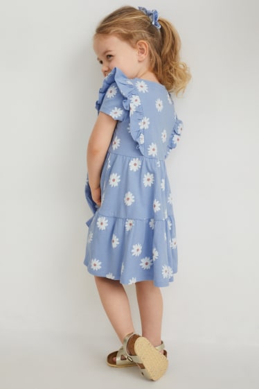 Bambine - Set - vestito e scrunchie - 2 pezzi - a fiori - azzurro
