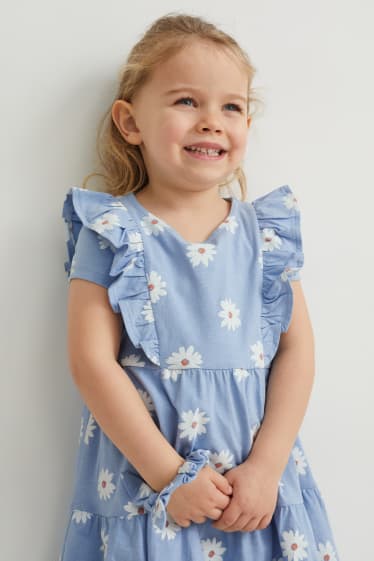 Dětské - Souprava - šaty a scrunchie gumička do vlasů - 2dílná - s květinovým vzorem - světle modrá