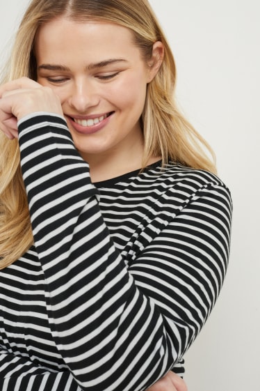 Women - Long sleeve top - striped - white / black