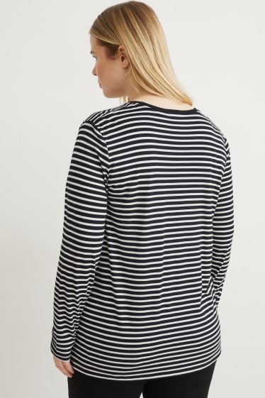 Women - Long sleeve top - striped - white / black
