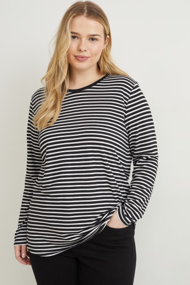 Women - Long sleeve top - striped - white / black