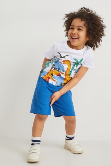 Dětské - Motiv dinosaura - souprava - tričko s krátkým rukávem a šortky - 2dílná - bílá