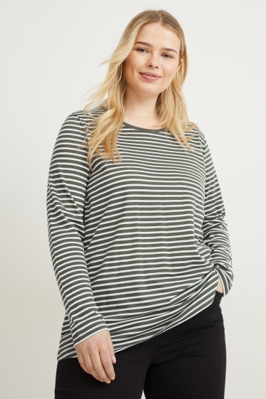 Damen - Langarmshirt - gestreift - weiß / grün