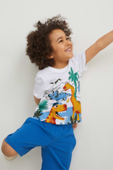 Kinder - Dino - Set - Kurzarmshirt und Shorts - 2 teilig - weiss