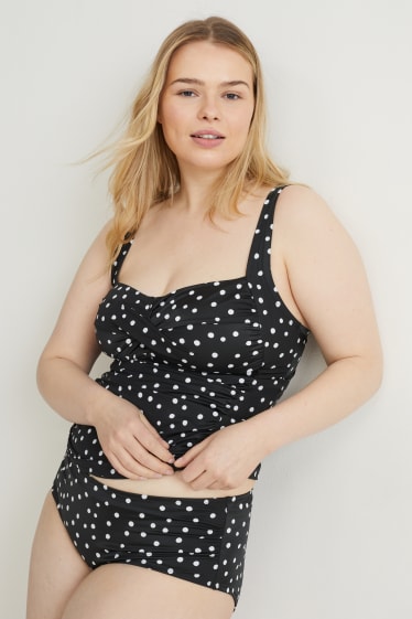 Donna - Top tankini - imbottito - LYCRA® XTRA LIFE™ - a pois - nero