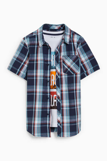 Dzieci - Komplet - koszula i koszulka z krótkim rękawem - 2 części - niebieski