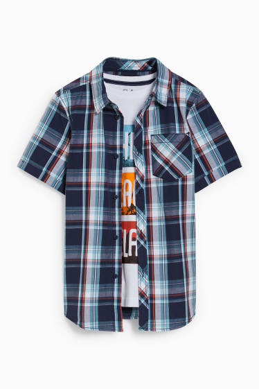 Kinderen: jongens - Set - overhemd en T-shirt - 2-delig - blauw
