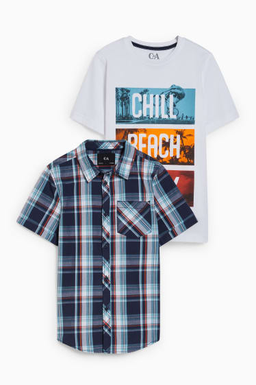 Dětské - Souprava - košile a tričko s krátkým rukávem - 2dílná - modrá