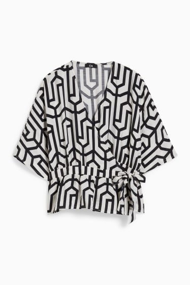 Women - Blouse - patterned - black / white