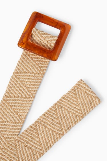 Damen - Stroh-Gürtel - gemustert - beige