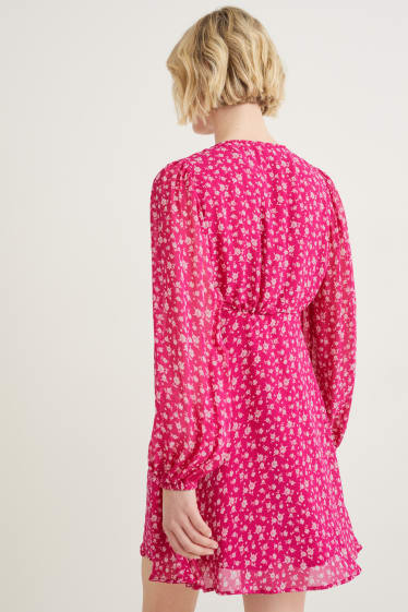 Donna - Vestito di chiffon - a fiori - fucsia