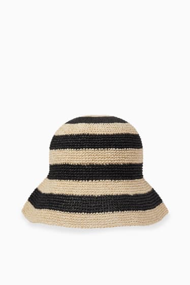 Women - Straw hat - striped - light beige