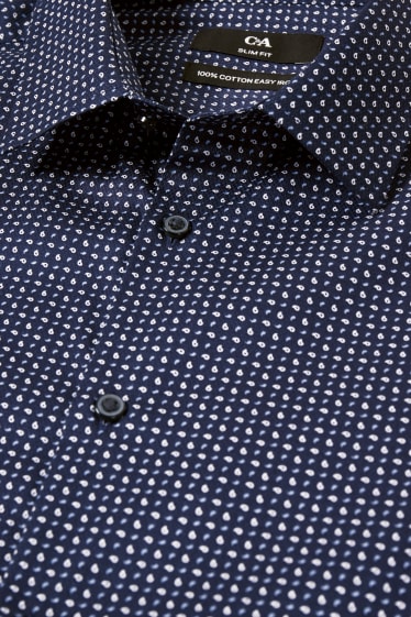 Mężczyźni - Koszula biznesowa - slim fit - kołnierzyk włoski - dobrze się prasuje - ciemnoniebieski