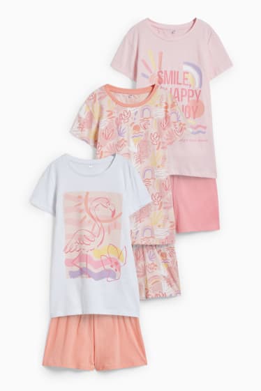 Bambine - Confezione da 3 - pigiama con pantaloni corti - 6 pezzi - rosa