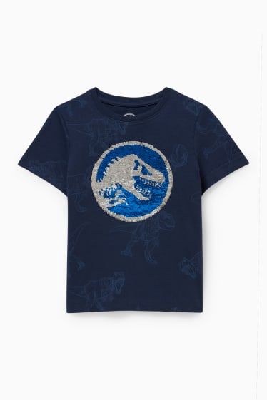 Dětské - Jurský svět - tričko s krátkým rukávem - s lesklou aplikací - tmavomodrá